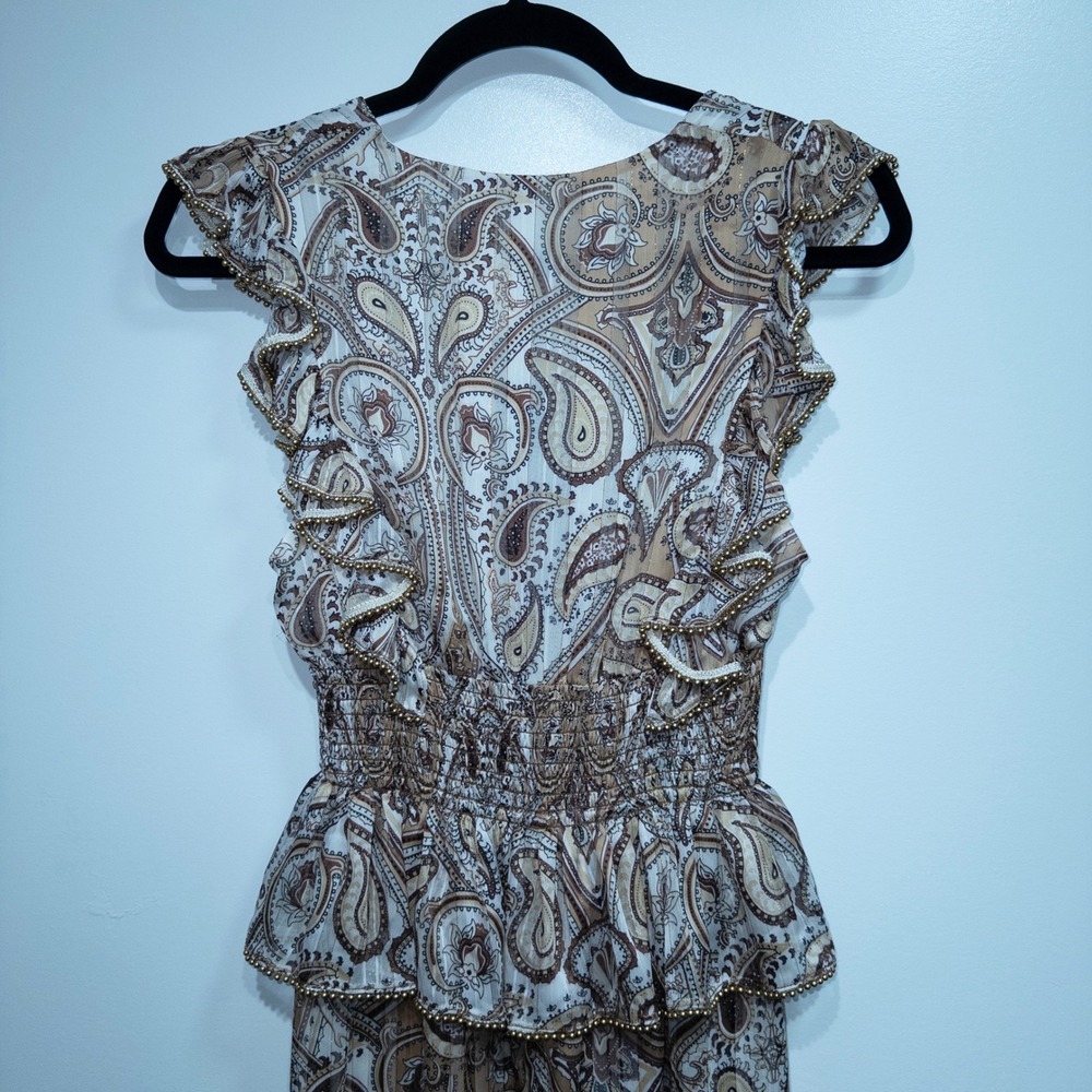 Shona Joy Brown Paisley Pallenberg Shirred Maxi Dress 6 NWT - Picture 6 of 7